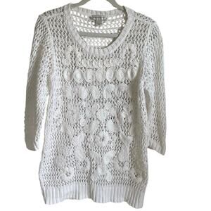 Christopher & Banks Crochet Lace Knit Tunic Top Cover Up Size L Cotton White